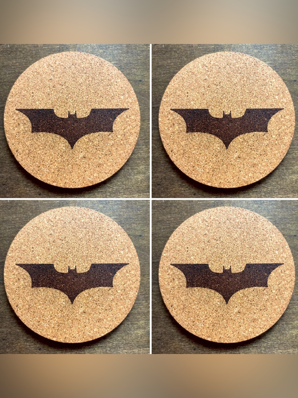 Batman Christian Bale Logo Laser Engraved Cork Coasters Lot of 4